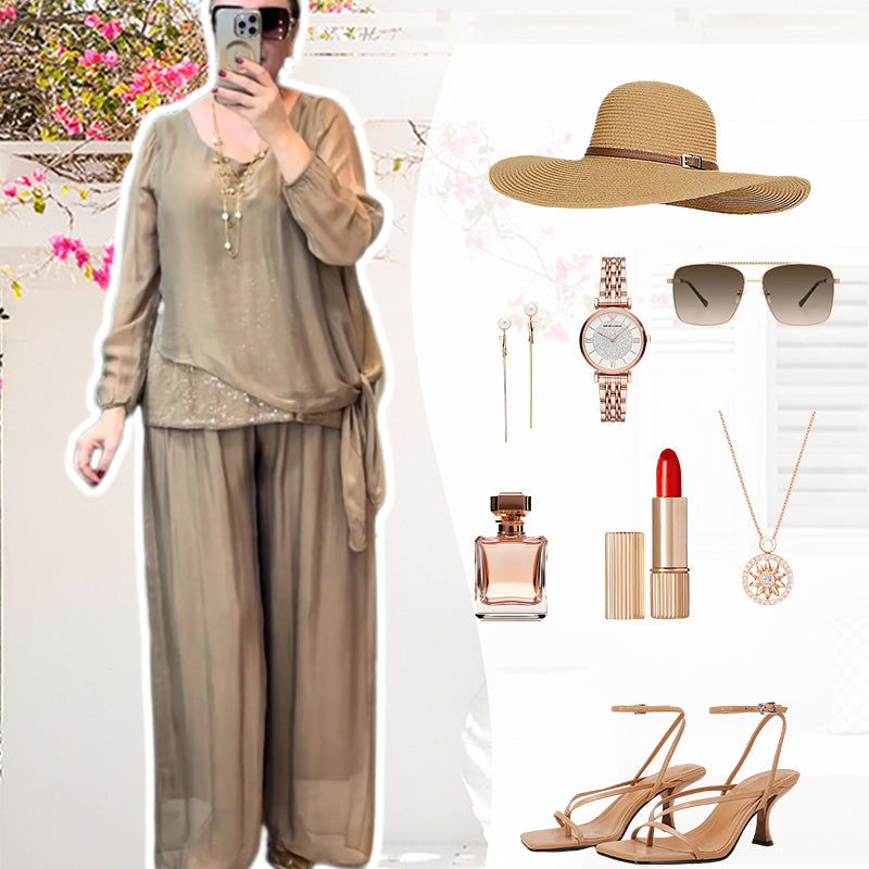 Quirinia - סט חולצת פייטים ומכנסיים ברוחב רגליים