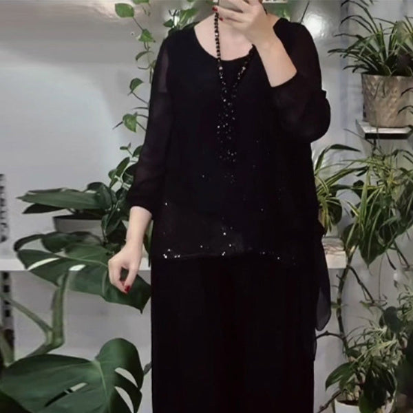 Quirinia - סט חולצת פייטים ומכנסיים ברוחב רגליים