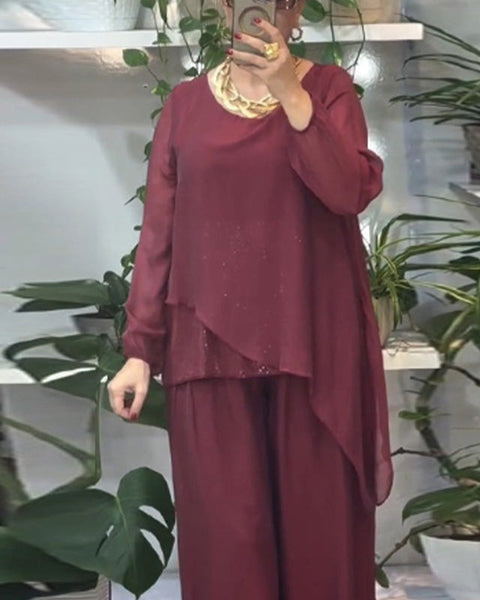 Quirinia - סט חולצת פייטים ומכנסיים ברוחב רגליים