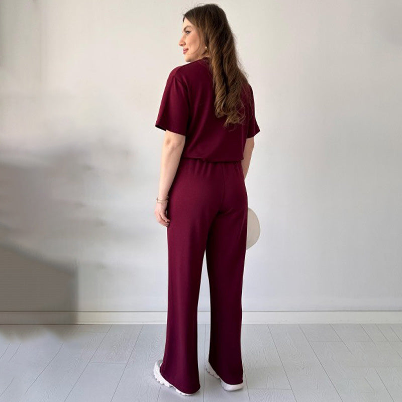 Jimena - חולצת קז'ואל עם צווארון עגול ומכנס עם שרוך קשירה