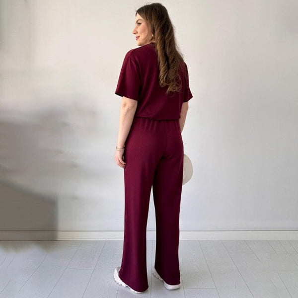 Jimena - חולצת קז'ואל עם צווארון עגול ומכנס עם שרוך קשירה