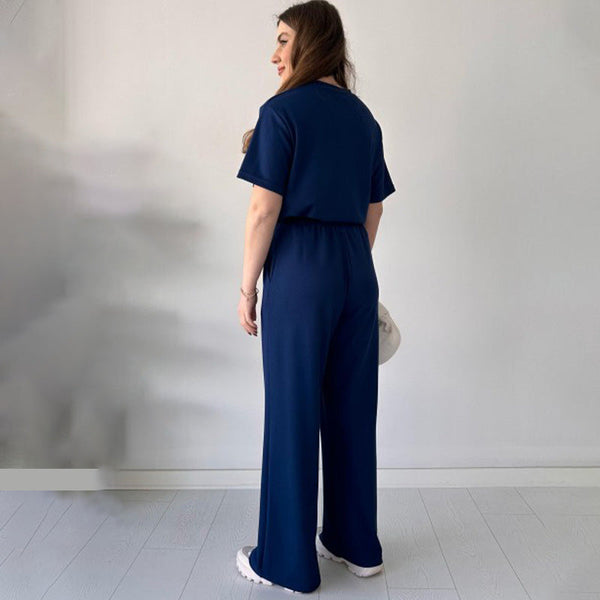 Jimena - חולצת קז'ואל עם צווארון עגול ומכנס עם שרוך קשירה