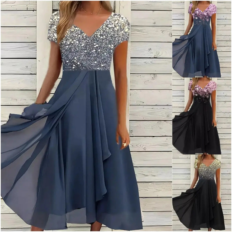 Doina - שמלת V צוואר מסוגננת עם הדפס