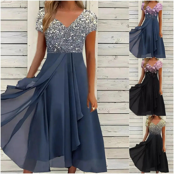 Doina - שמלת V צוואר מסוגננת עם הדפס