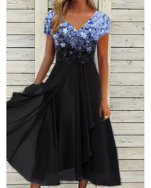 Doina - שמלת V צוואר מסוגננת עם הדפס