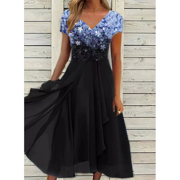 Doina - שמלת V צוואר מסוגננת עם הדפס