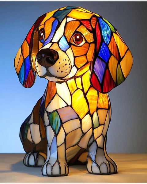 כלב זכוכית צבעונית קוקו - מנורה עם ניחוח קסום