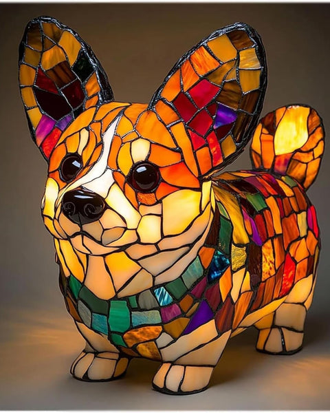 דודו - מנורת כלב מזכוכית צבעונית עם תאורה קסומה