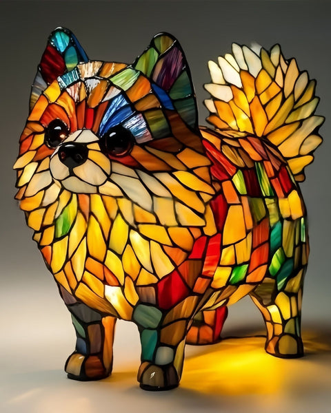 פיפי - מנורת כלב מזכוכית צבעונית עם נגיעה מיסטית