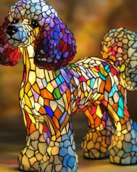 ג'יגי - מנורת כלב מזכוכית צבעונית עם נגיעה קסומה