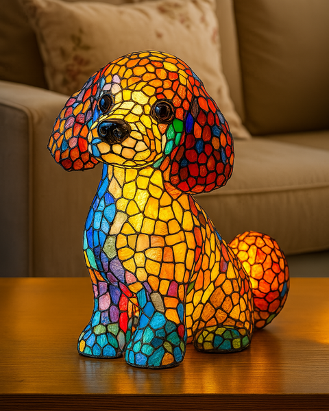 קיקי - מנורת כלב מזכוכית צבעונית עם כוח מגנטי