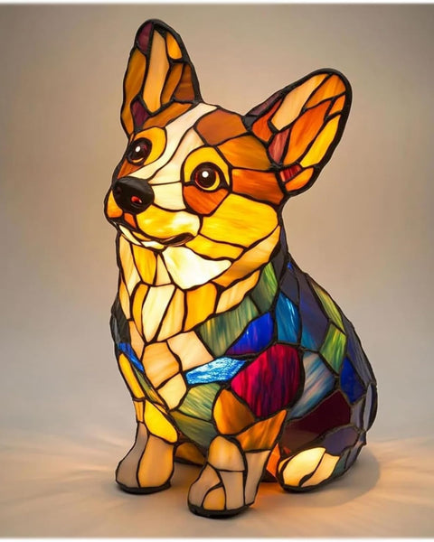 פומפון - מנורת כלב קסומה מזכוכית צבעונית