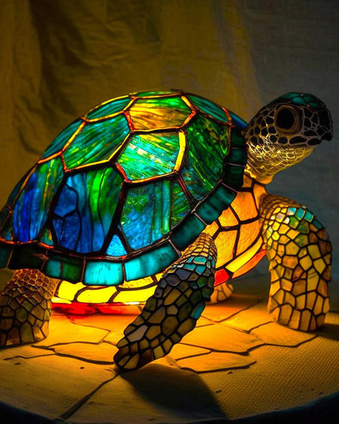 סמי - מנורת צב זכוכית צבעונית עם תאורה קסומה