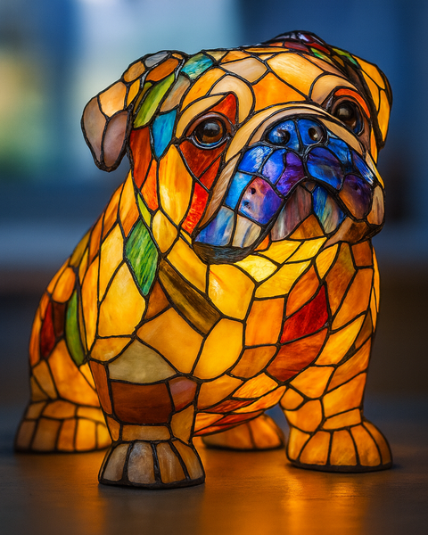 שאטן - מנורת כלב מעוצבת מזכוכית צבעונית