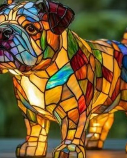 כלב זכוכית צבעונית - מנורת תור עם קסם מקסים