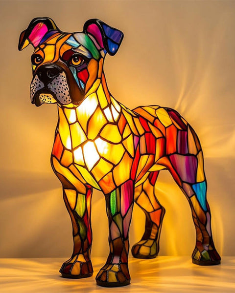 טייסון - מנורת כלב מזכוכית צבעונית עם נגיעה קסומה