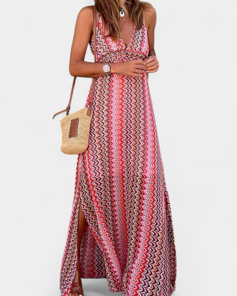 סמלת בוהו ארוכה של ג'ני עם מחשוף הלטר ודגם שבטי