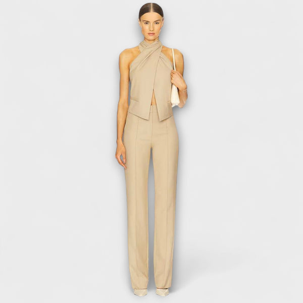 טופ טנק עם צווארון חוצה ורוכסן אחורי