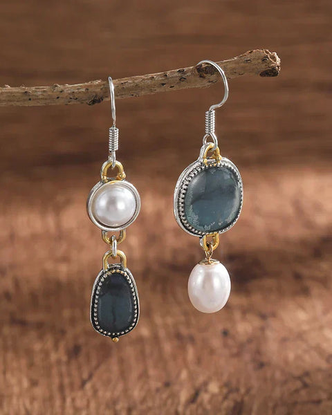 עגילי רטרו מכחול אבנים טבעיות