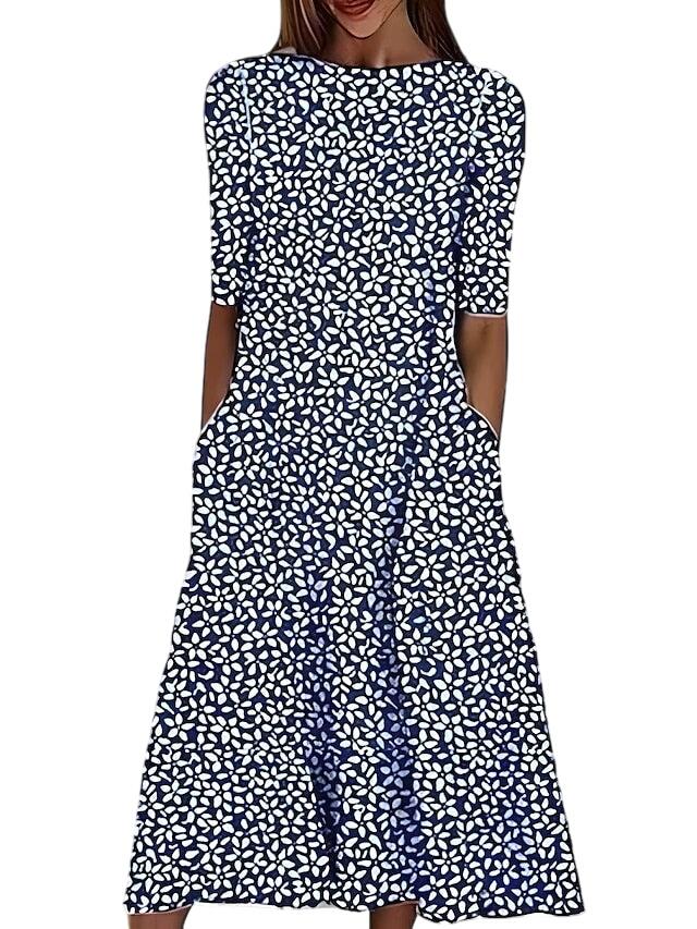 האריטה | שמלת קיץ מידי עם פרחים חופיים ו קו צוואר עגול